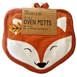 Woodland Fox Potholders Set of 2 Orange Cotton Autumn Thanksgiving Fall Envogue
